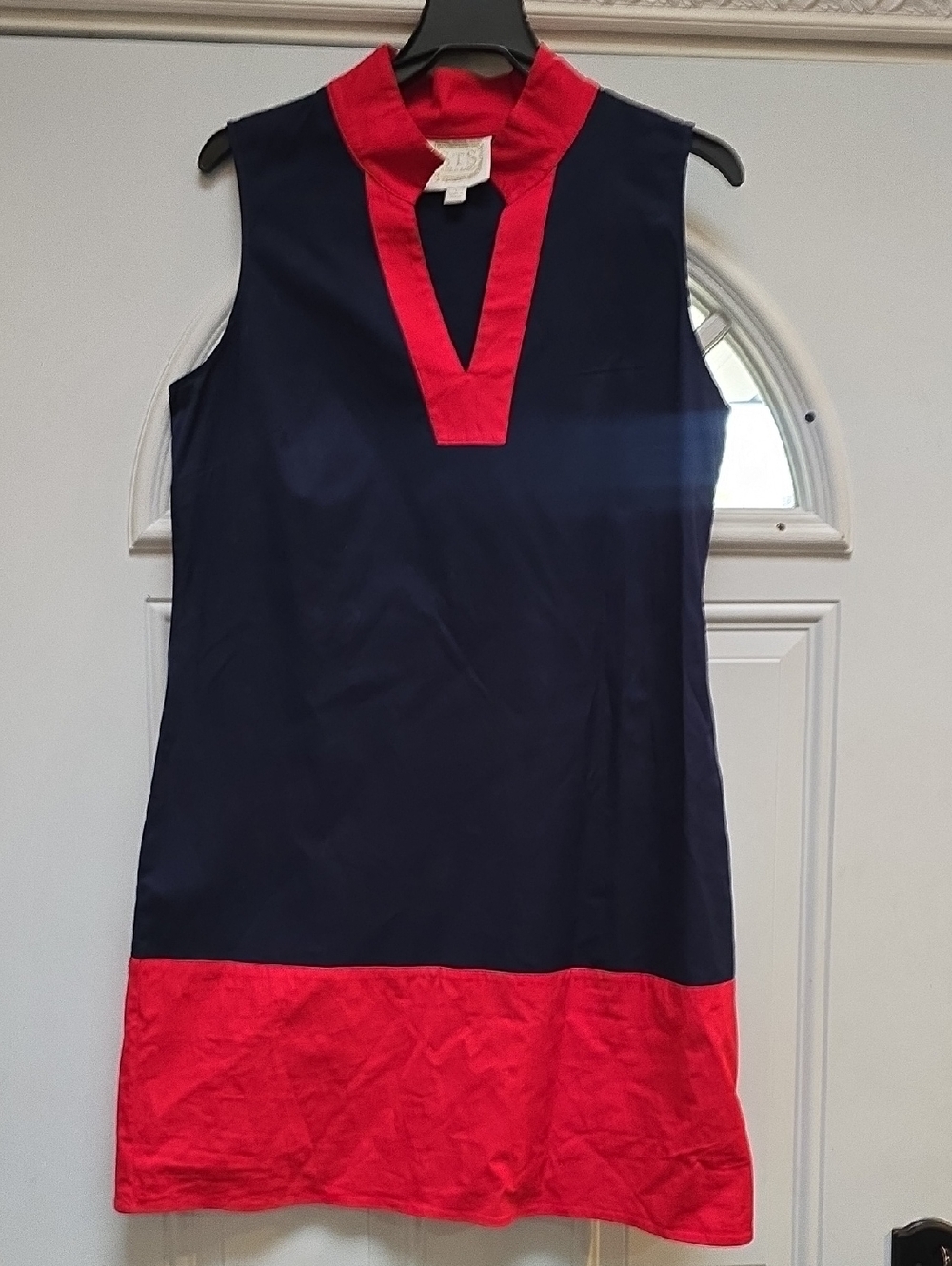 Sleeveless Navy Mini Dress with Red Trim
